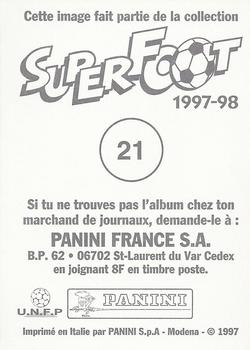 1997-98 Panini SuperFoot Stickers #21. Christophe Revault Back
