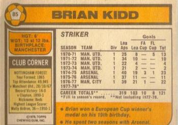 1978-79 Topps #85 Brian Kidd Back