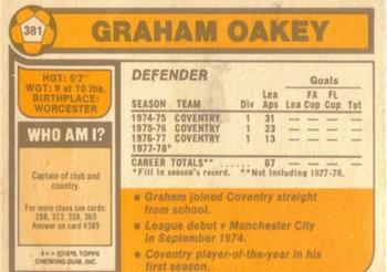 1978-79 Topps #381 Graham Oakey Back