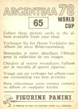 1978 Panini FIFA World Cup Argentina Stickers #65 Peter Torok Back