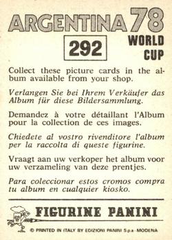 1978 Panini FIFA World Cup Argentina Stickers #292 Mohammad Reza Adelkhani Back