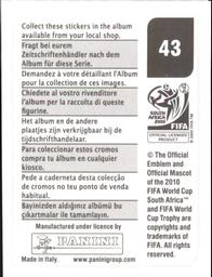 2010 Panini FIFA World Cup Stickers (Black Back) #43 Steven Pienaar Back