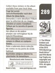 2010 Panini FIFA World Cup Stickers (Black Back) #289 Mark Bresciano Back