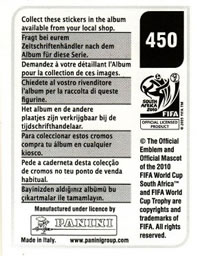 2010 Panini FIFA World Cup Stickers (Black Back) #450 Mark Paston Back