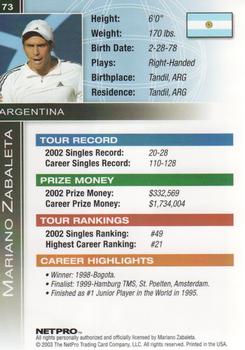 2003 NetPro International Series #73 Mariano Zabaleta Back