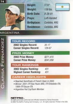 2003 NetPro International Series #74 Clarisa Fernandez Back