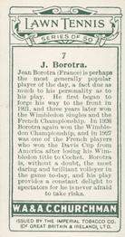 1928 Churchman's Lawn Tennis #7 Jean Borotra Back