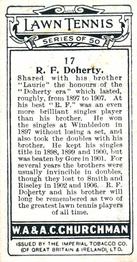 1928 Churchman's Lawn Tennis #17 Reginald Doherty Back