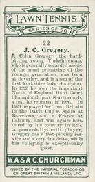 1928 Churchman's Lawn Tennis #22 Colin Gregory Back