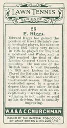 1928 Churchman's Lawn Tennis #26 Edward Higgs Back