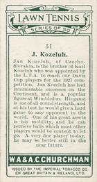 1928 Churchman's Lawn Tennis #31 J. Kozeluh Back