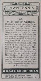 1928 Churchman's Lawn Tennis #36 Miss Betty Nuthall Back