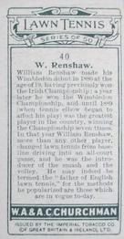 1928 Churchman's Lawn Tennis #40 W. Renshaw Back