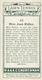 1928 Churchman's Lawn Tennis #42 Joan Ridley Back