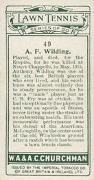 1928 Churchman's Lawn Tennis #49 A.F. Wilding Back