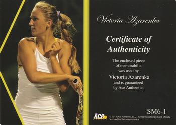 2012 Ace Authentic Grand Slam 3 - Match Used Memorabilia 1 #SM6-1 Victoria Azarenka Back