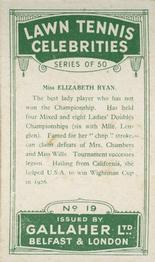 1928 Gallaher's Lawn Tennis Celebrities #19 Elizabeth Ryan Back