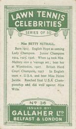 1928 Gallaher's Lawn Tennis Celebrities #36 Betty Nuthall Back