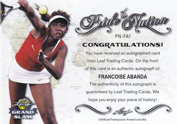 2018 Leaf Grand Slam - Pride of the Nation Autographs - Silver #PN-FA1 Francoise Abanda Back