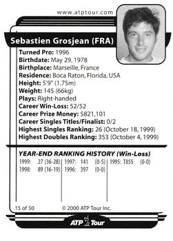 2000 ATP Tour Player #15 Sebastien Grosjean Back