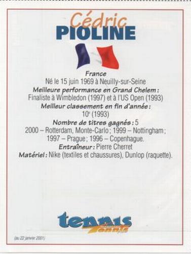 2001 Tennis Plus Junior Magazine #NNO Cedric Pioline Back