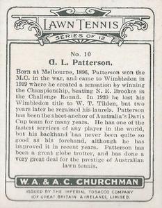 1928 Churchman's Lawn Tennis (Large) #10 Gerald Patterson Back