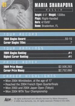 2005 Ace Authentic Debut Edition #01 Maria Sharapova Back