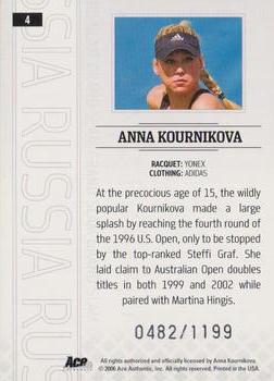 2006 Ace Authentic Grand Slam #4 Anna Kournikova Back