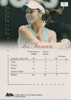 2008 Ace Authentic Match Point #7 Ana Ivanovic Back