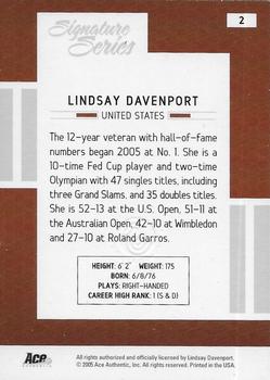 2005 Ace Authentic Signature Series - Autograph #2 Lindsay Davenport Back