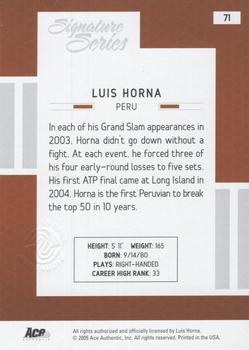 2005 Ace Authentic Signature Series - Autograph #71 Luis Horna Back