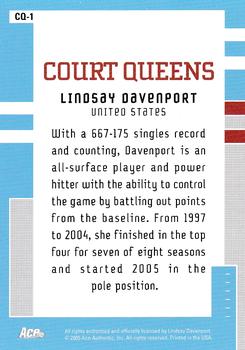 2005 Ace Authentic Signature Series - Court Queens #CQ-1 Lindsay Davenport Back