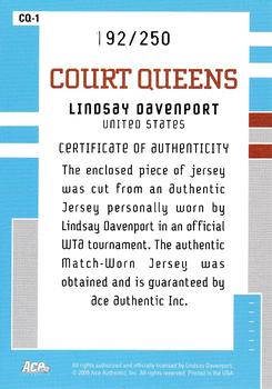 2005 Ace Authentic Signature Series - Court Queens Jersey #CQ-1 Lindsay Davenport Back