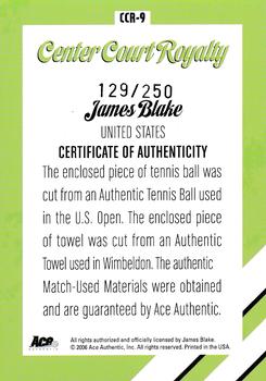 2006 Ace Authentic Heroes & Legends - Center Court Royalty Ball-Towel #CCR-9 James Blake Back