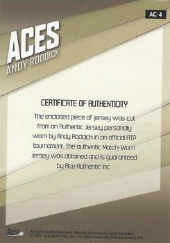 2007 Ace Authentic Straight Sets - Aces Materials #AC-4 Andy Roddick Back
