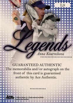 2008 Ace Authentic Match Point - Legends Autographs #L9 Anna Kournikova Back