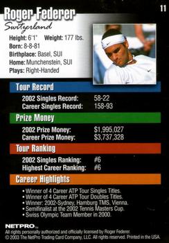 2003 NetPro #11 Roger Federer Back