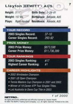 2003 NetPro - Elite 2000 #7 Lleyton Hewitt Back