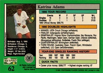 1991 NetPro Tour Stars #62 Katrina Adams Back