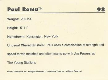 1989 Classic WWF #98 Paul Roma Back