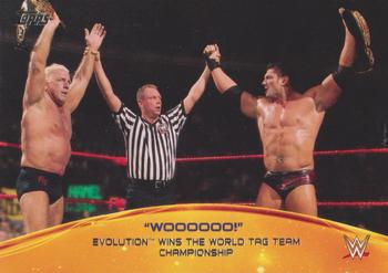 2015 Topps WWE - Crowd Chants: WOOOOOO! #5 Evolution Wins the World Tag Team Championship Front