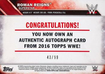 2016 Topps WWE - Autographs #NNO Roman Reigns Back