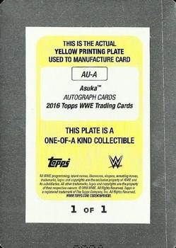 2016 Topps WWE - Autographs Printing Plate Yellow #NNO Asuka Back