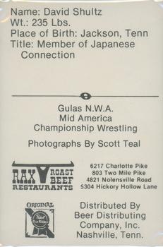 1979 Gulas/Rax Roast Beef Championship Wrestling #NNO David Shultz Back