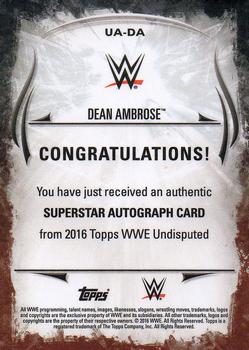 2016 Topps WWE Undisputed - Autographs #UA-DA Dean Ambrose Back