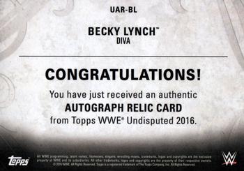 2016 Topps WWE Undisputed - Autographed Relic Bronze #UAR-BL Becky Lynch Back