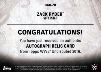 2016 Topps WWE Undisputed - Autographed Relic Bronze #UAR-ZR Zack Ryder Back