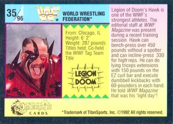 1992 Merlin WWF Gold Series Part 1 #35 Hawk of Legion of Doom Back