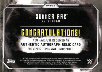 2017 Topps WWE Undisputed - Autograph Relics Gold #UAR-SUR Summer Rae Back