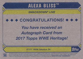 2017 Topps WWE Heritage - Autographs Silver #NNO Alexa Bliss Back